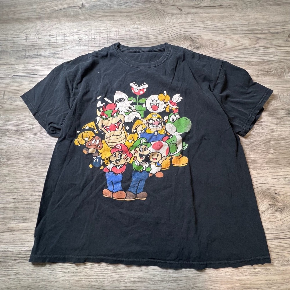 Nintendo Super Mario Bros T-Shirt‎ Mens XL Black Graphic Distressed Retro Gamer